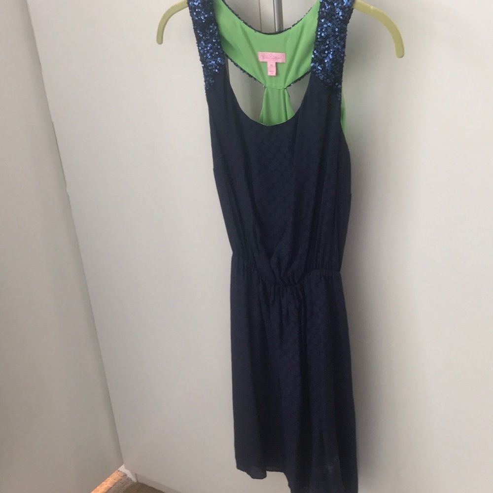 Lilly Pulitzer navy dress sequin shoulder